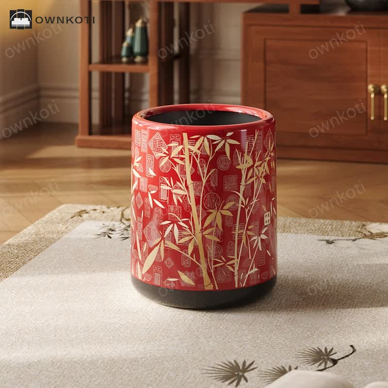 Vintage Bamboo Double Layer Trash Bin