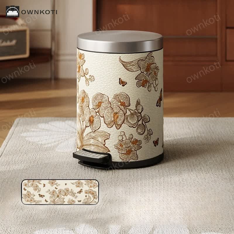 Luxurious Leather Floral Bird Durable Trash Can