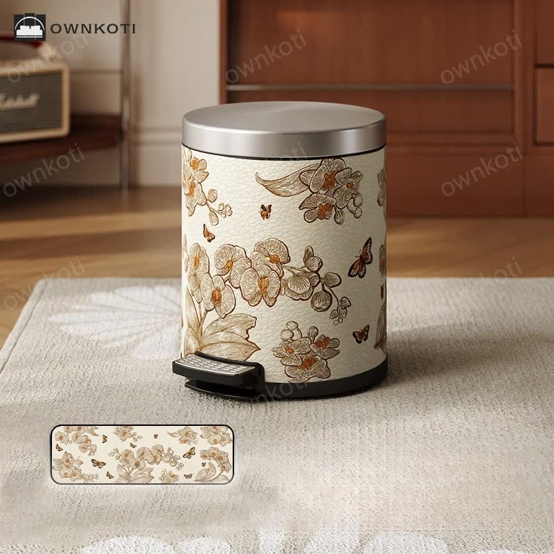 Luxurious Leather Floral Bird Durable Trash Can