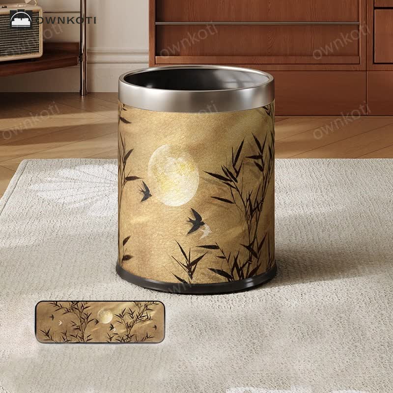 Vintage Bamboo Leather Durable Trash Can