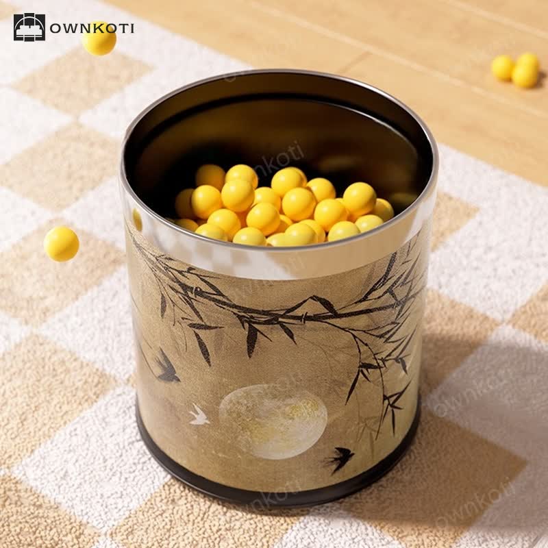 Vintage Bamboo Leather Durable Trash Can