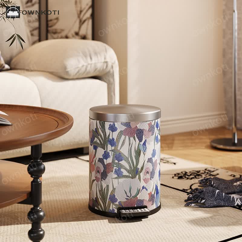 Vintage Pastoral Leather Large Capacity Trash Can