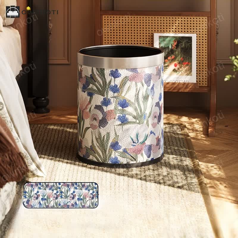 Vintage Pastoral Leather Large Capacity Trash Can