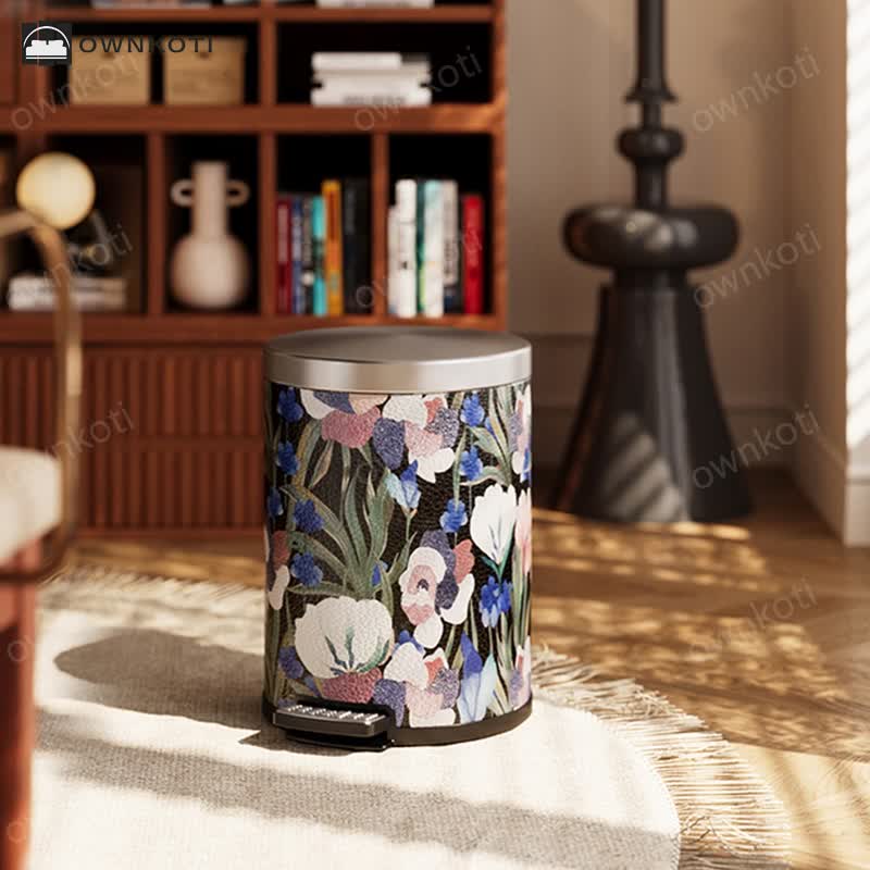 Vintage Pastoral Leather Large Capacity Trash Can