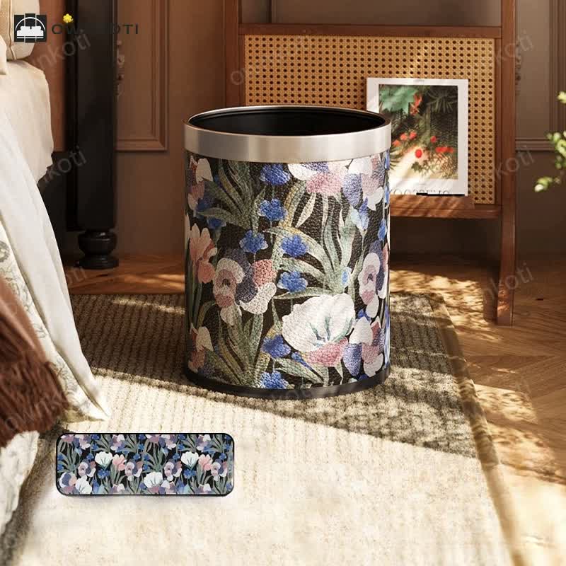 Vintage Pastoral Leather Large Capacity Trash Can