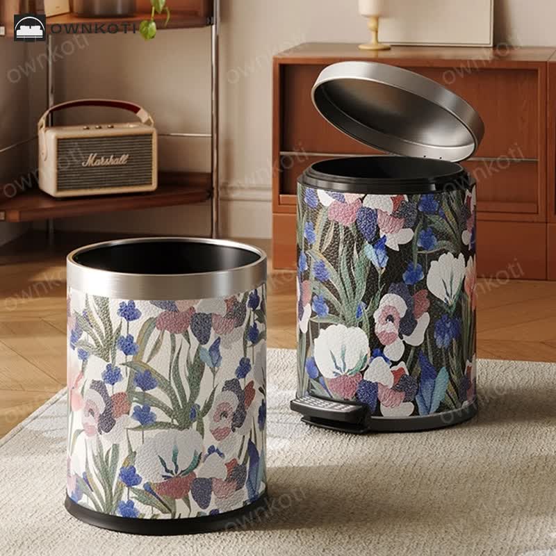 Vintage Pastoral Leather Large Capacity Trash Can