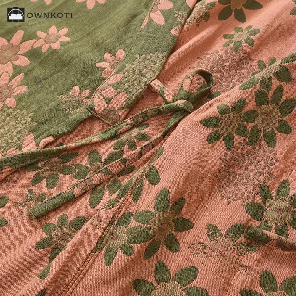 Jacquard Floral Gauze Lightweight Bathrobe