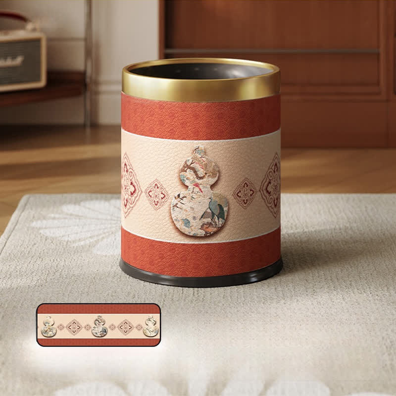 Double Barrel Retro Leather Durable Trash Can