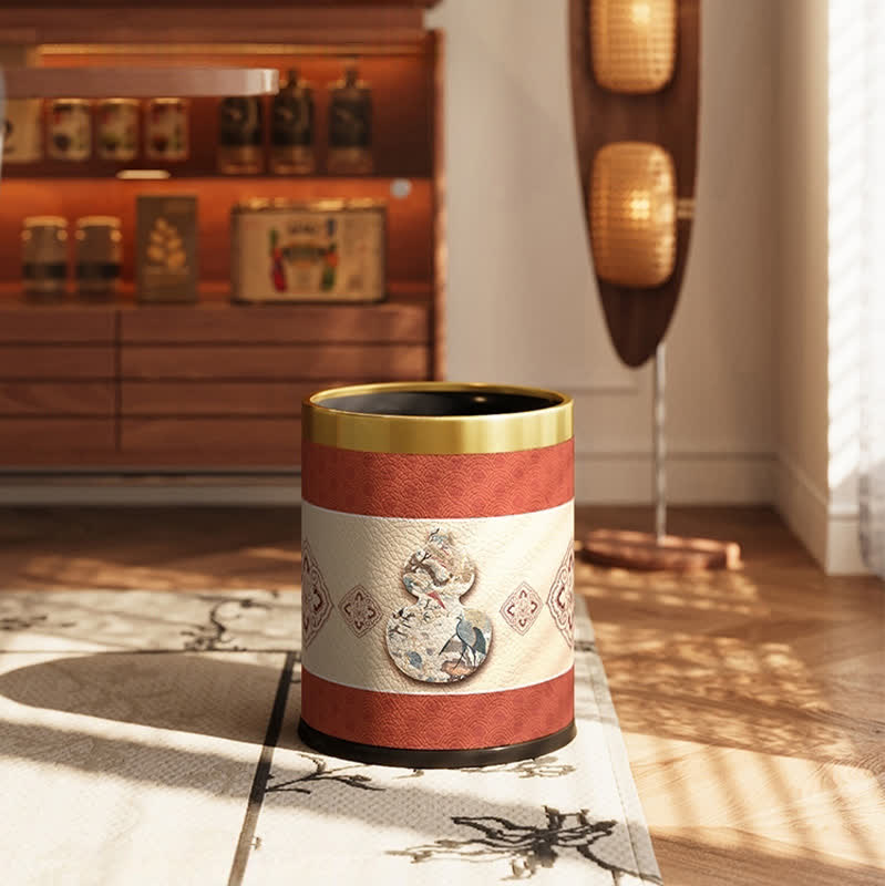 Double Barrel Retro Leather Durable Trash Can