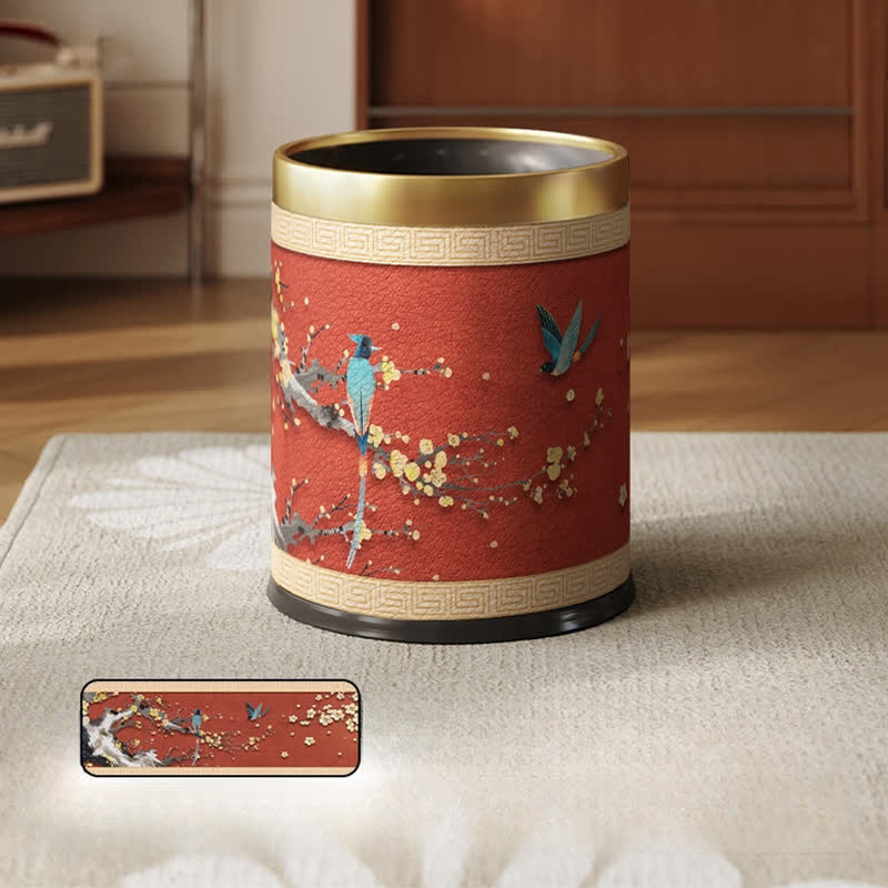 Double Barrel Retro Leather Durable Trash Can