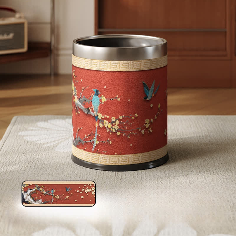 Double Barrel Retro Leather Durable Trash Can