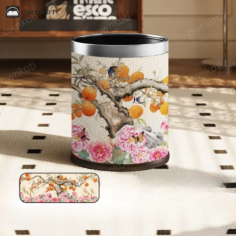 Pastoral Leather Large Capacity Trash Bin