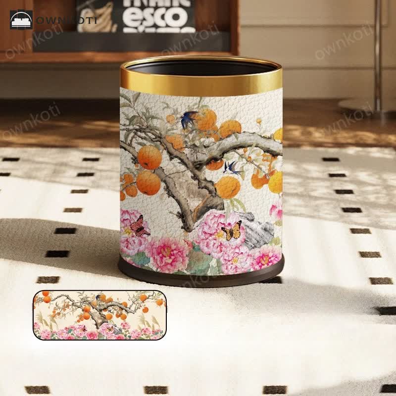 Pastoral Leather Large Capacity Trash Bin