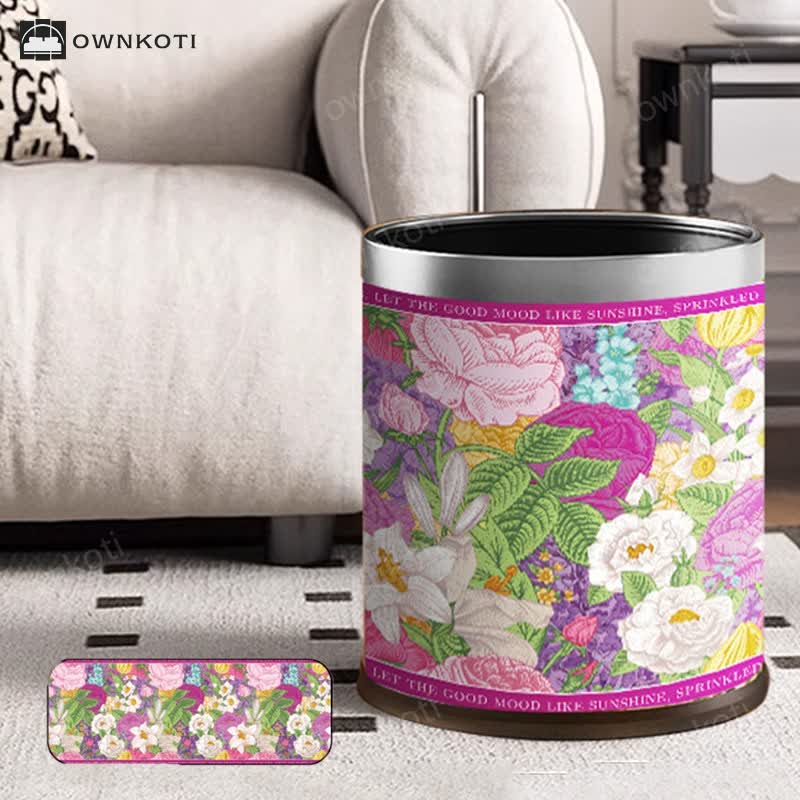 Blooming Flower Doubl Barrel Leather Trash Bin