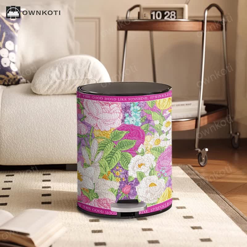 Blooming Flower Doubl Barrel Leather Trash Bin