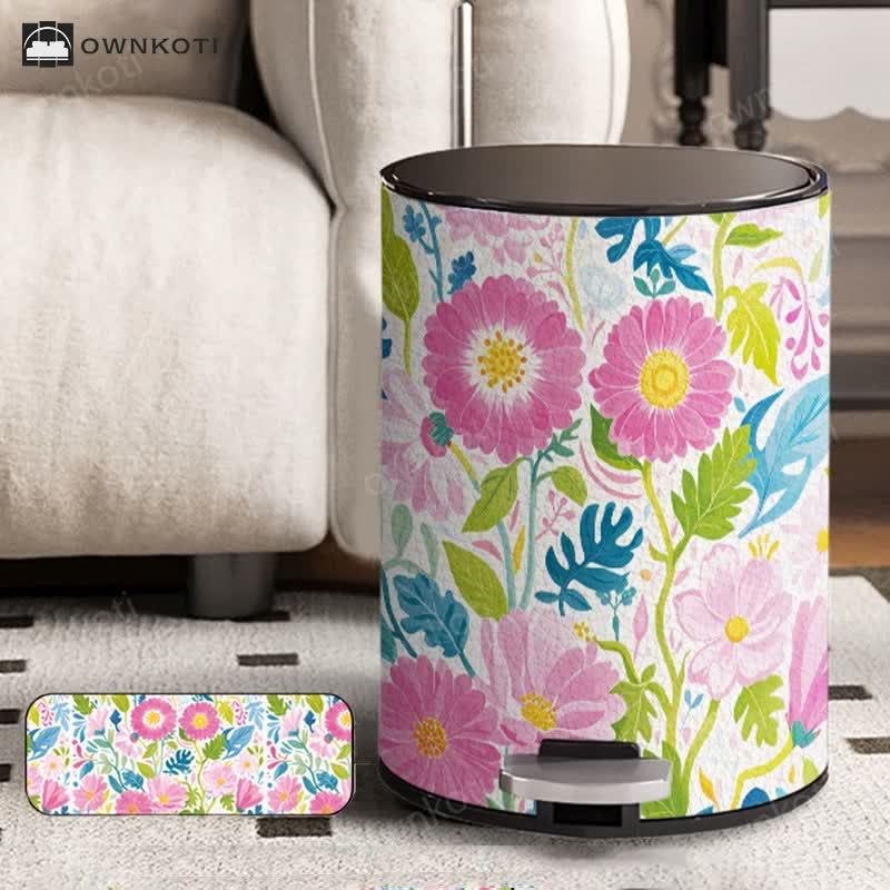 Blooming Flower Doubl Barrel Leather Trash Bin