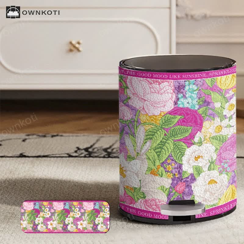 Blooming Flower Doubl Barrel Leather Trash Bin