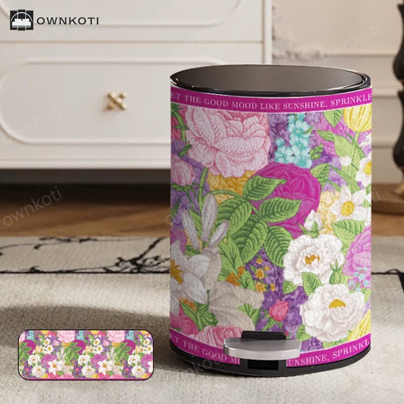 Blooming Flower Doubl Barrel Leather Trash Bin