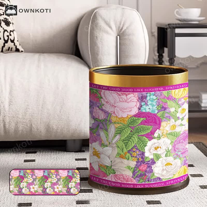 Blooming Flower Doubl Barrel Leather Trash Bin