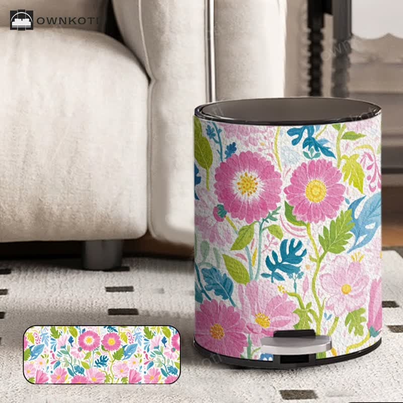 Blooming Flower Doubl Barrel Leather Trash Bin