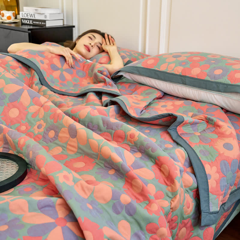 Refresh Floral Cotton Gauze Comfy Soft Quilt