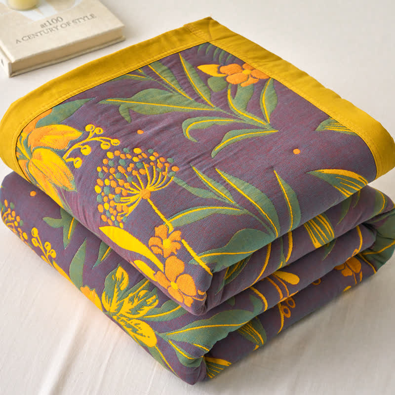 Three Layer Cotton Gauze Comfy Floral Blanket