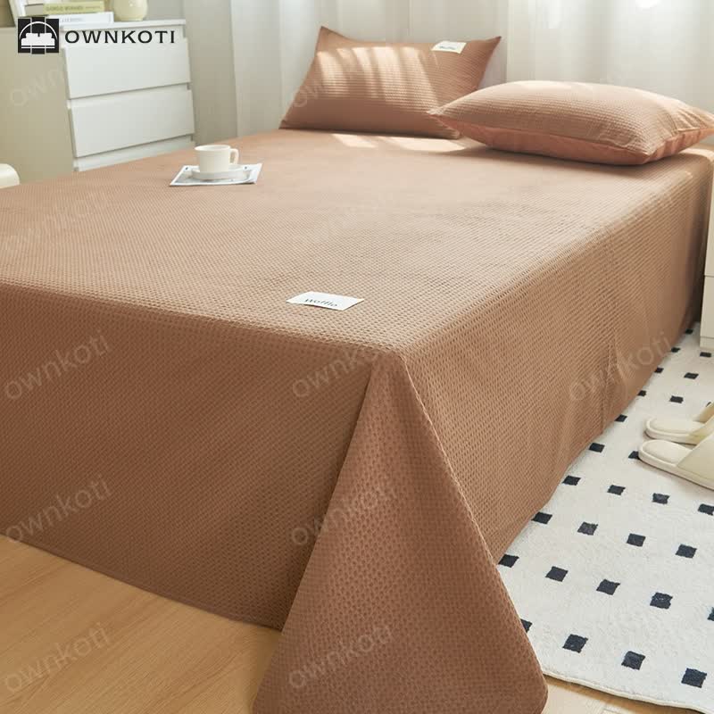 Solid Color Waffle Texture Cotton Coverlet