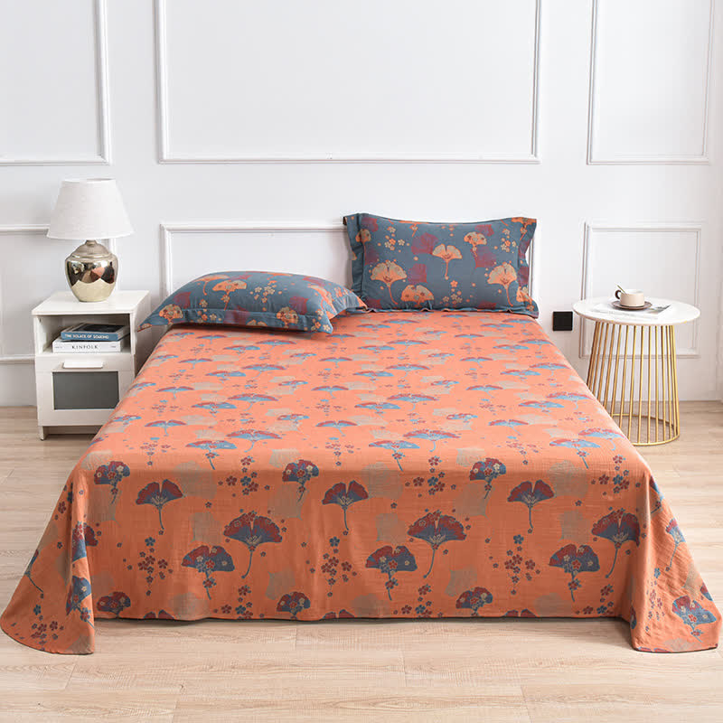 Jacquard Retro Ginkgo Leaf Cotton Gauze Coverlet