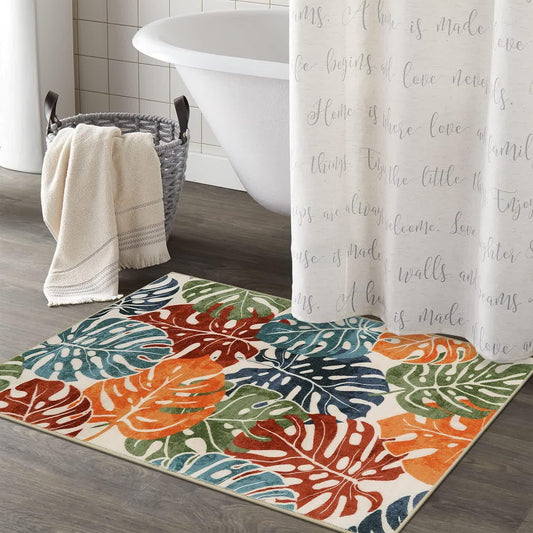 Tropical Color Leaves Flowers Rug