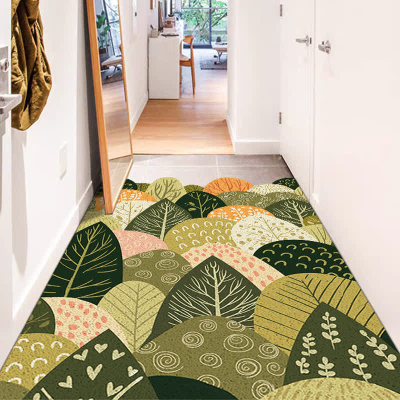 Cuttable Oil Painting Style Plant Leaf Floor Mat