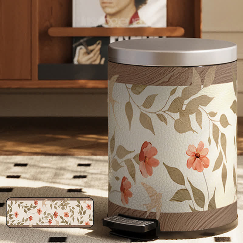 Floral Bird Luxurious Leather Trash Bin