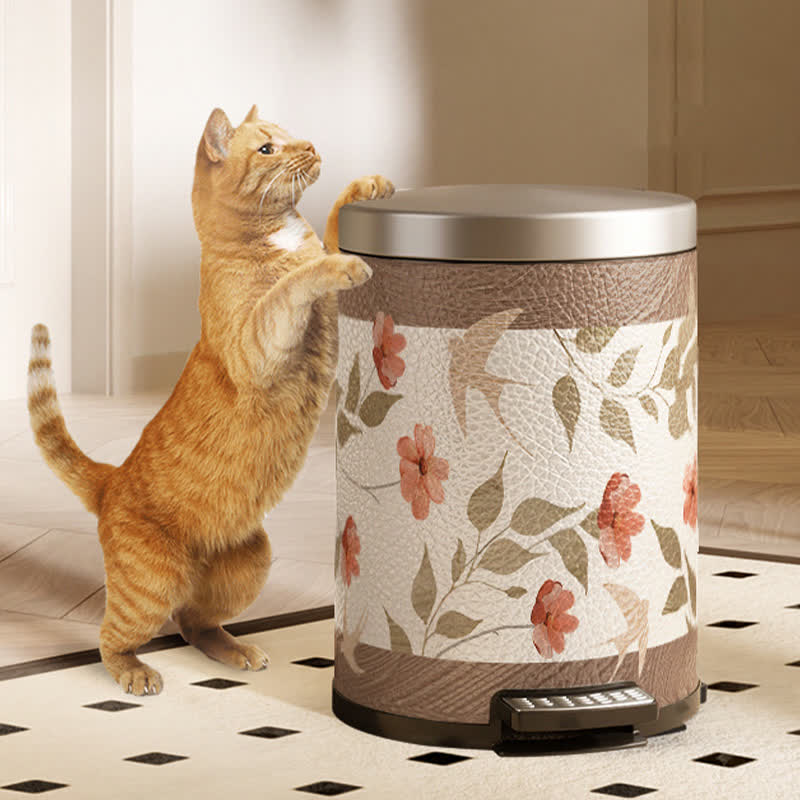 Floral Bird Luxurious Leather Trash Bin