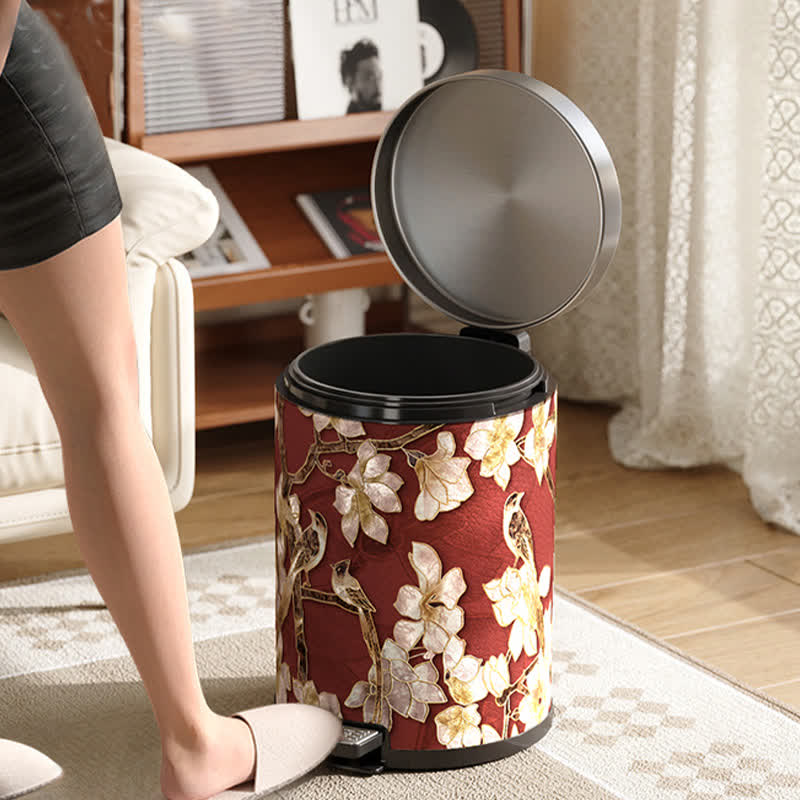 Floral Bird Luxurious Leather Trash Bin
