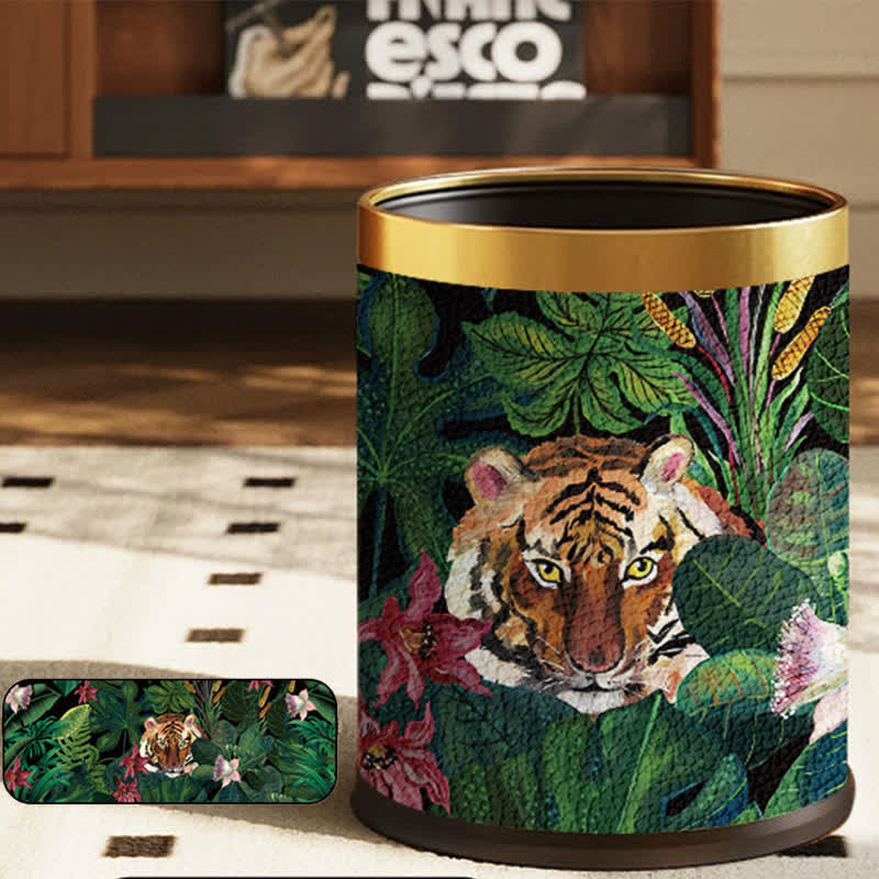 Forest Tiger Leather Durable Trash Bin