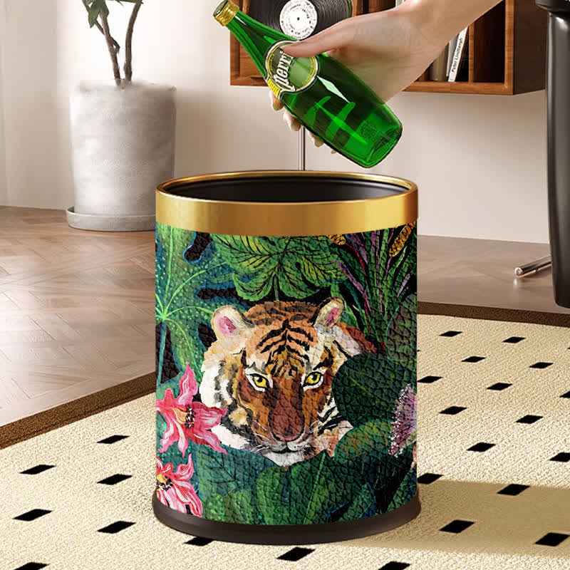 Forest Tiger Leather Durable Trash Bin