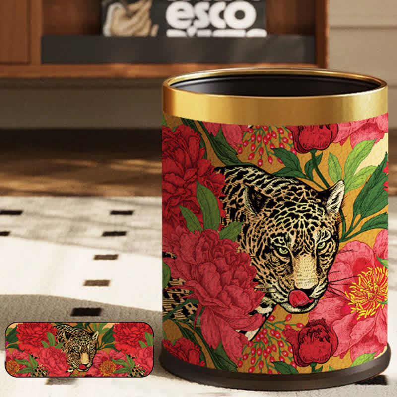 Forest Tiger Leather Durable Trash Bin