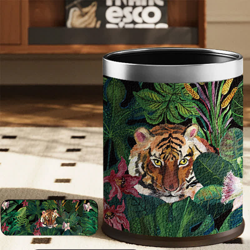 Forest Tiger Leather Durable Trash Bin