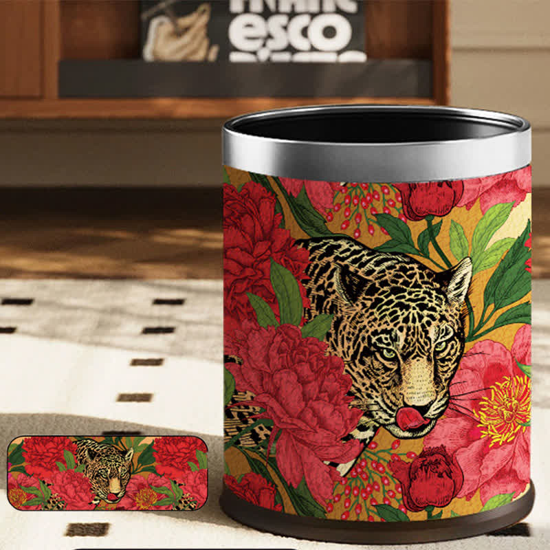 Forest Tiger Leather Durable Trash Bin
