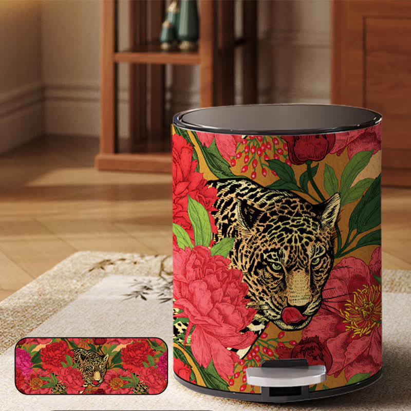 Forest Tiger Leather Durable Trash Bin