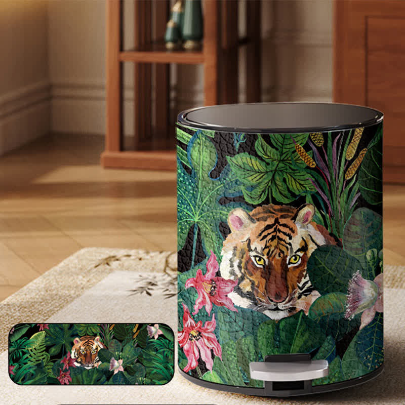 Forest Tiger Leather Durable Trash Bin