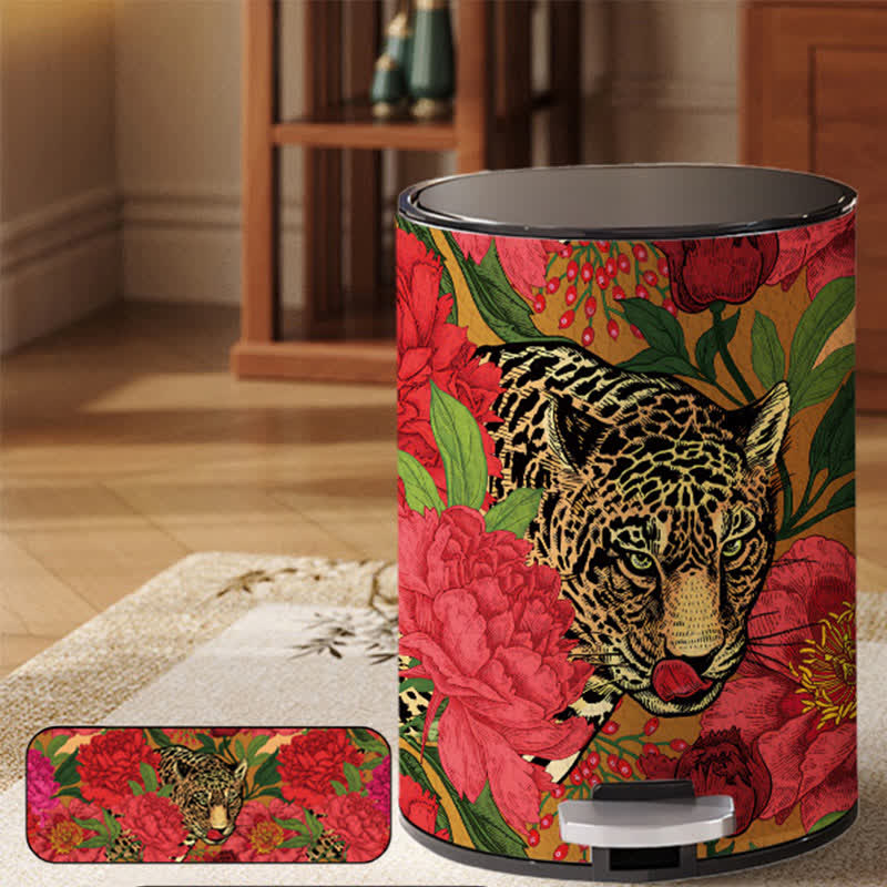 Forest Tiger Leather Durable Trash Bin
