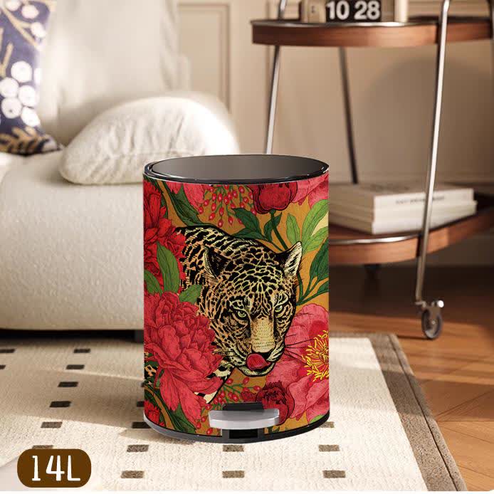 Forest Tiger Leather Durable Trash Bin