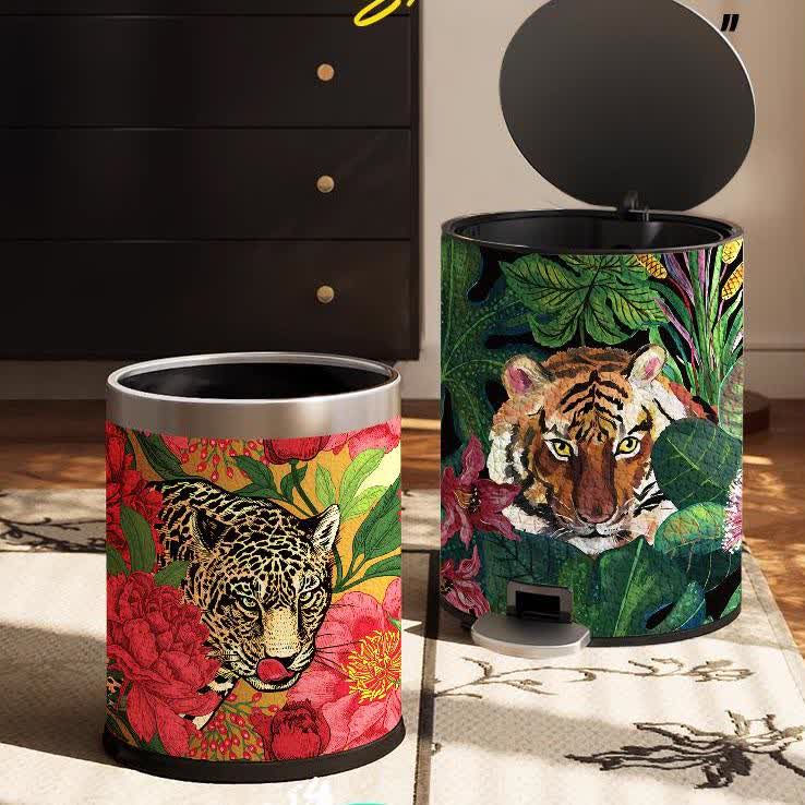 Forest Tiger Leather Durable Trash Bin