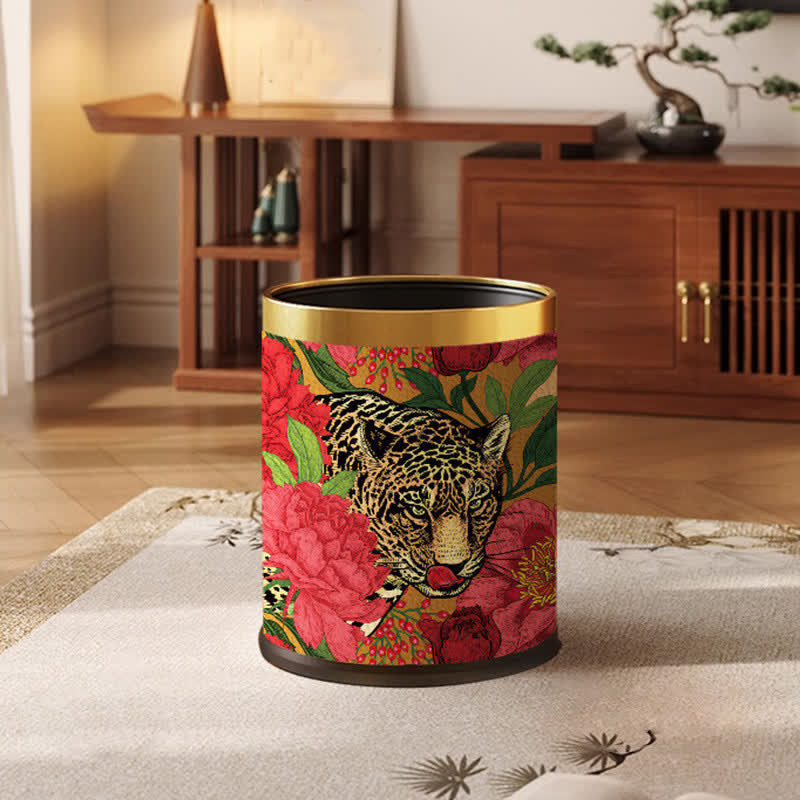 Forest Tiger Leather Durable Trash Bin