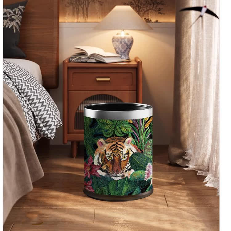 Forest Tiger Leather Durable Trash Bin