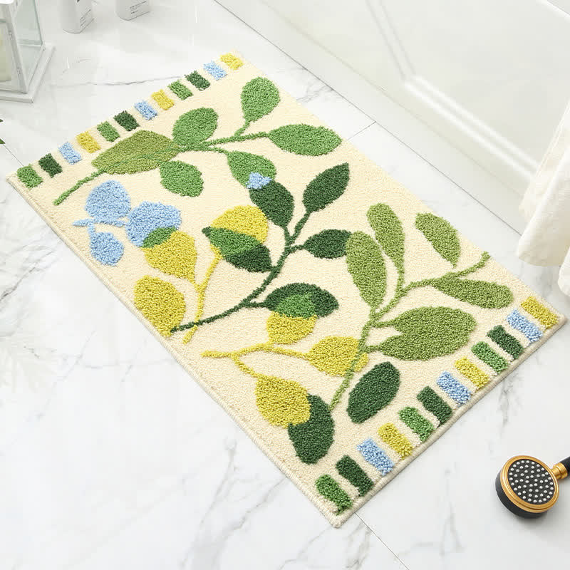 Leaf Print Imitation Cashmere Non-slip Absorbent Rug