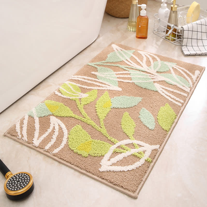 Leaf Print Imitation Cashmere Non-slip Absorbent Rug