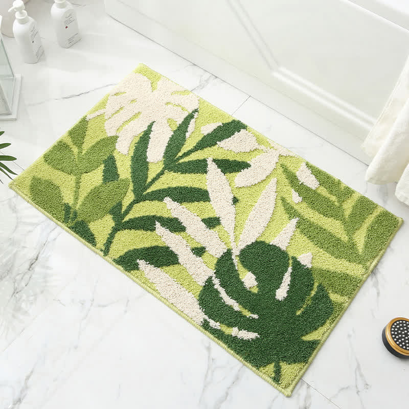 Leaf Print Imitation Cashmere Non-slip Absorbent Rug