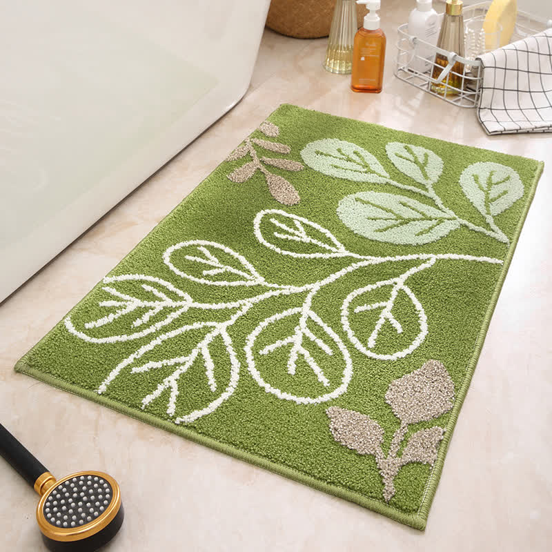 Leaf Print Imitation Cashmere Non-slip Absorbent Rug