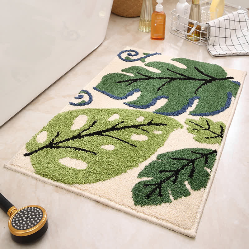 Leaf Print Imitation Cashmere Non-slip Absorbent Rug